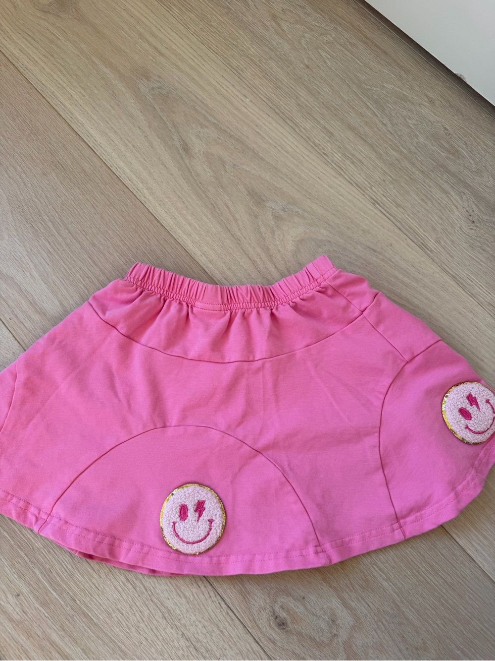 Lola + The Boys Pink Skirt with Smiley Patches